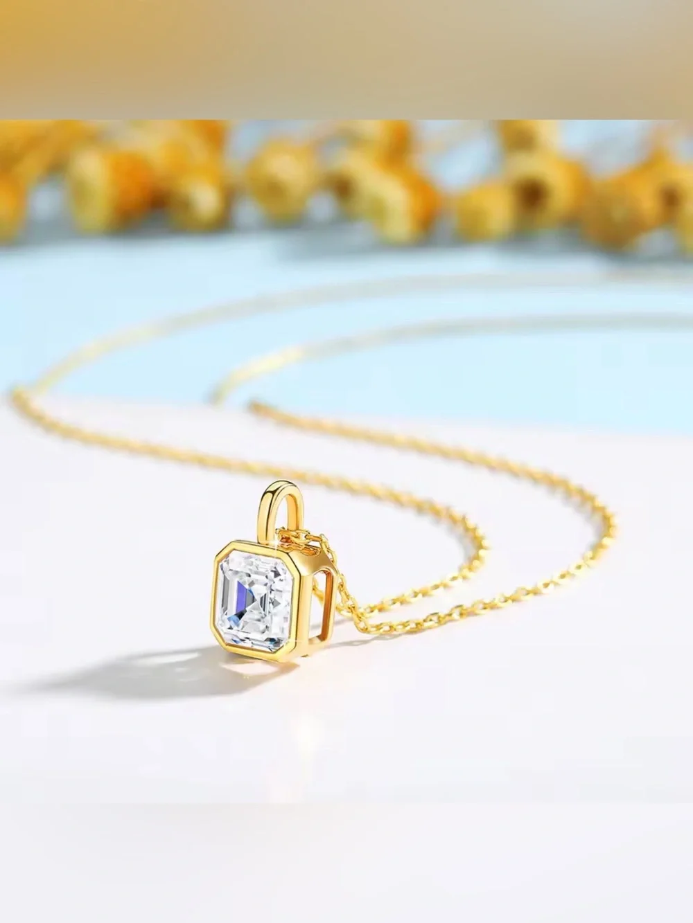 14k Yellow Gold Asscher Cut 2 Ct. Moissanite Necklace